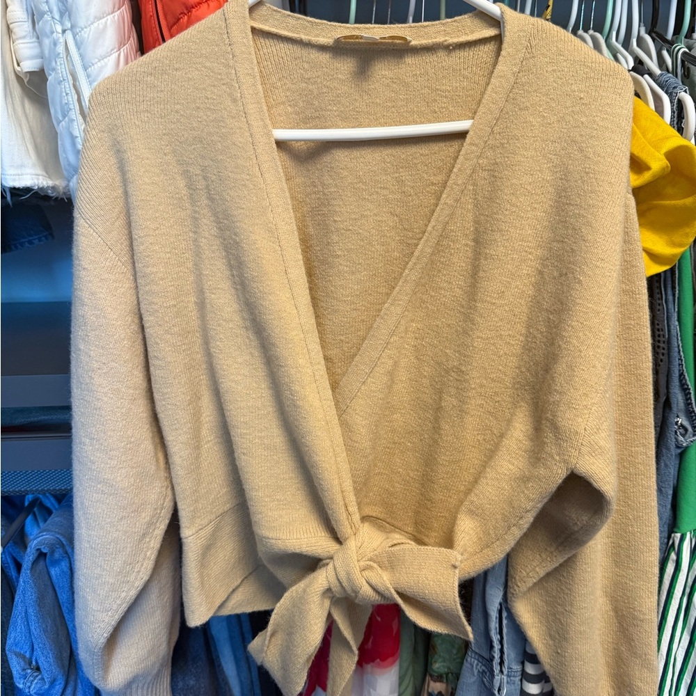Wayf V-Neck Tan Wrap Sweater